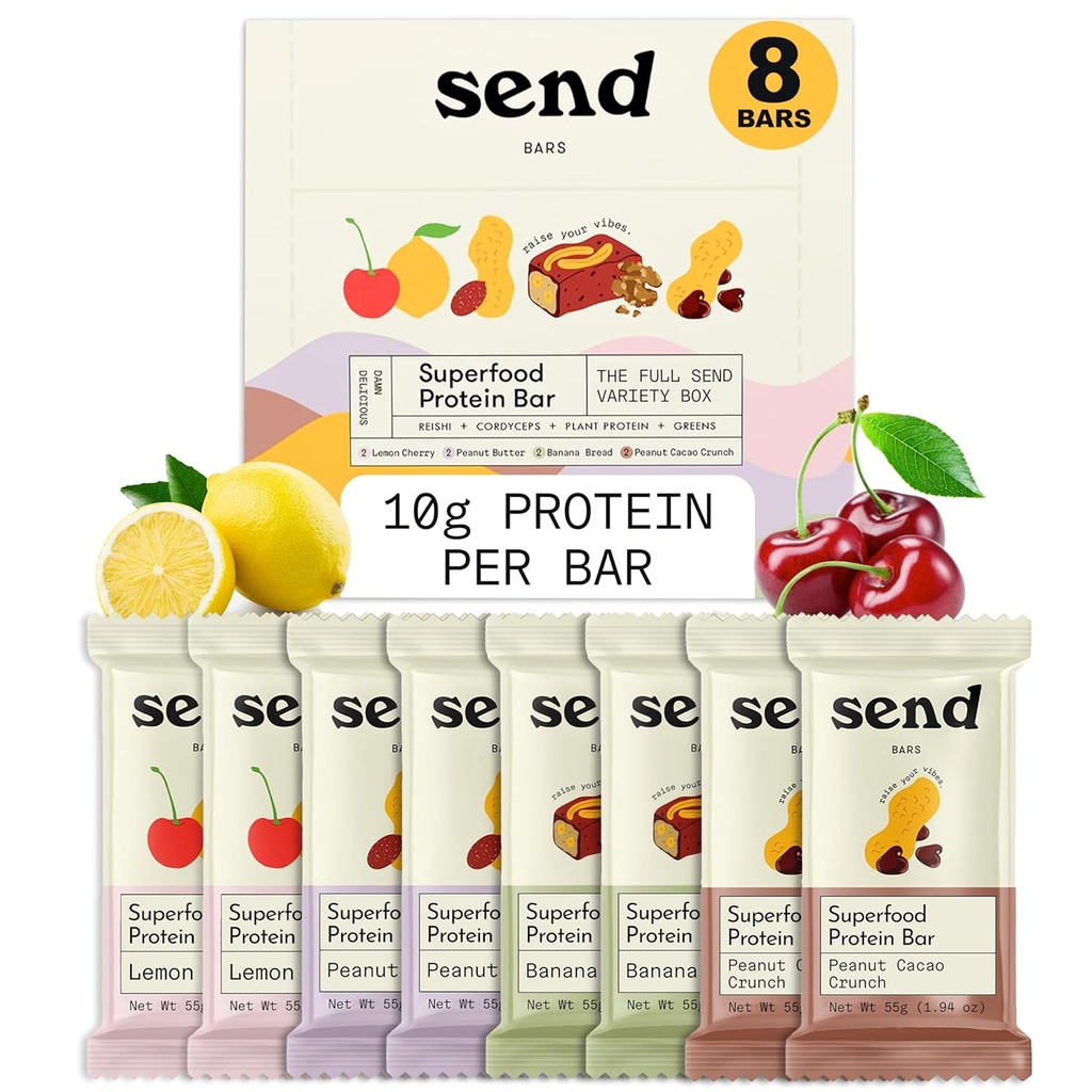 Envíe Bares de Proteína Vegante de base vegetal, con Verdes (Variety Pack, 8 Bares) – Sólo Ingredientes Reales, Cero Añadido Azúcar, Sin gluten, sin lácteos