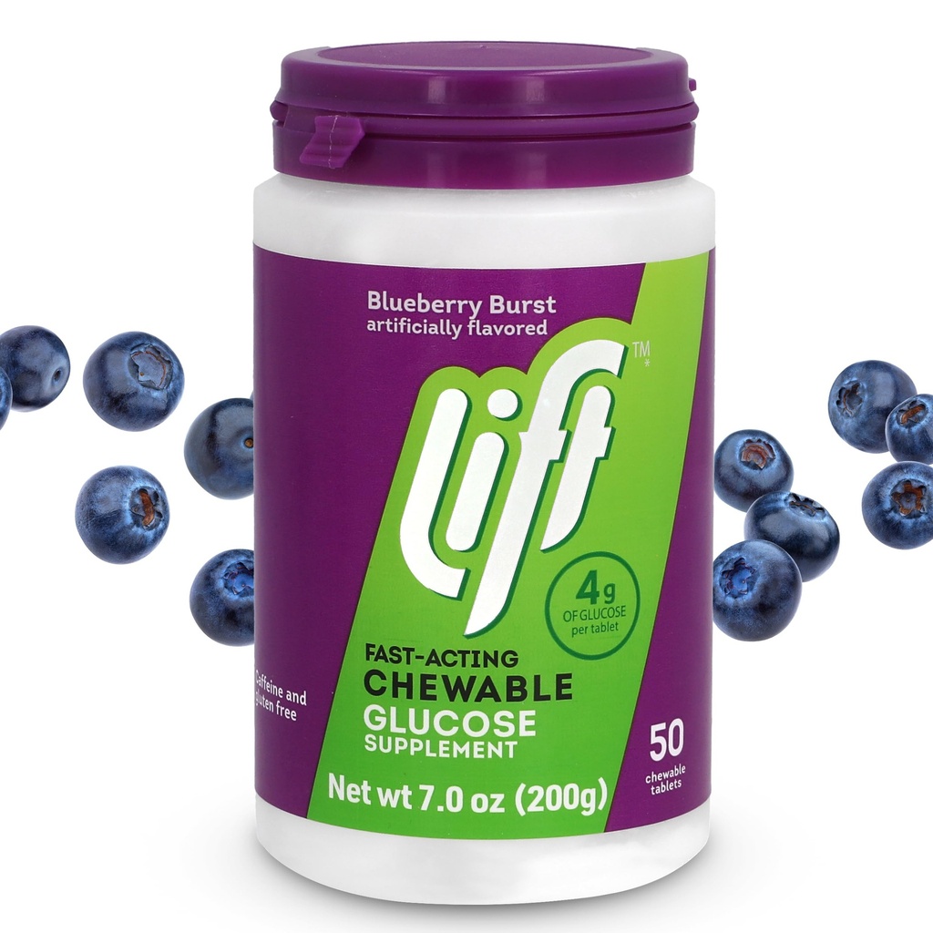 Glucose de elevación Glucose de acción rápida Tablas de energía Chewable, Blueberry, 50 ct Jar (Pack of 1)