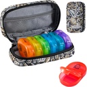 Serfeymi Organizador semanal de píldoras de viaje 2 veces al día AM Upgraded Rainbow Pill Box 7 Day with Portable Zipper PU Leather Pill Case, Medicine Organizer for Pills, Vitamins, Fish Oils - Brown 03