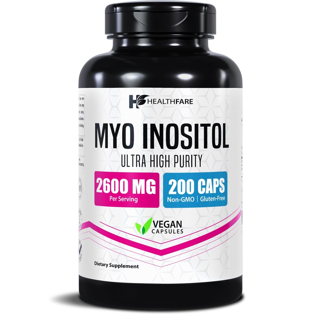 Healthfare Myo Inositol Supplement, 2600mg ← 200 Veg Capsules  Ultra Strength ← Healthy Ovarian Support for Women ← Vitamin B8 for Women
