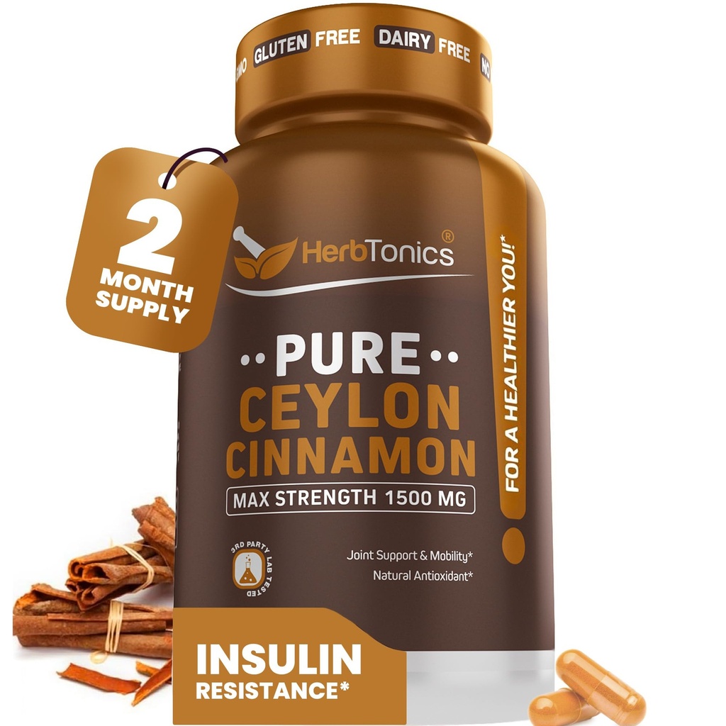 Herbtonics Pure Ceylon Cinnamon Capsules Ø Sistema Immune, Healthy Weight Management Silencio Non-GMO, Gluten Free ← 1500 Mg - 120 Capsules