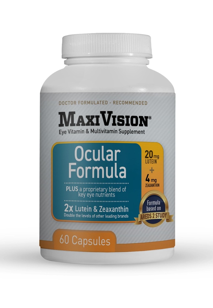 Fórmula Ocular MaxiVision® - AREDS2 - Vitaminas Oculares &amp; Multivitamina - Luteína y Zeaxanthin - 1 Botella (60 cápsulas)