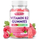 Vitamina B2 Gummies Riboflavin 400mg Suplemento con Magnesio para Adultos Niños, B2 Gummies para Alivio Migraña & Nervous System Support, Vegan, Libre de Azúcar, Raspberry Flavor, 60 Condes