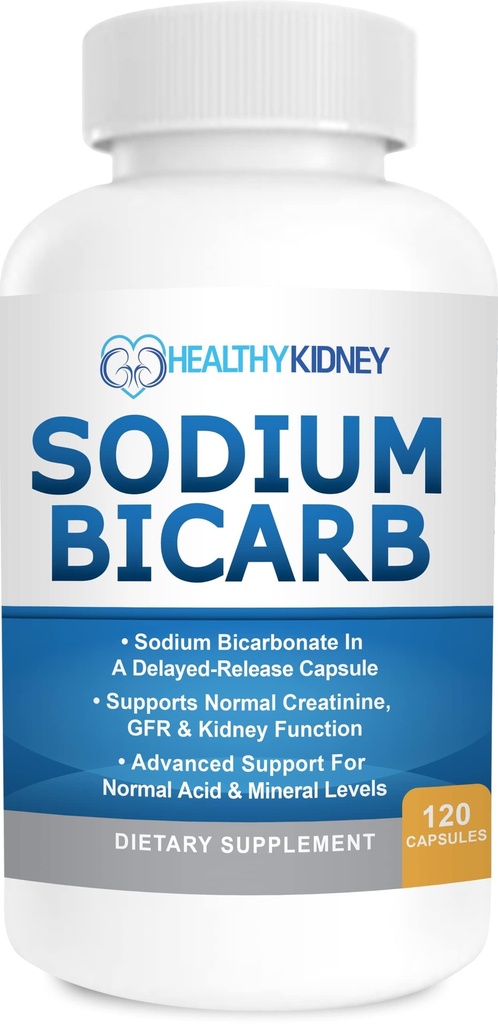 Bicarbonato de sodio 650 mg Capsules Delayed Release for Supporting Normal Kidney Function & Kidney Health Supplement. Bicarbonato de sodio diseñado para el apoyo al riñón, Alivio de ácido, Alkalinity 120 Pills