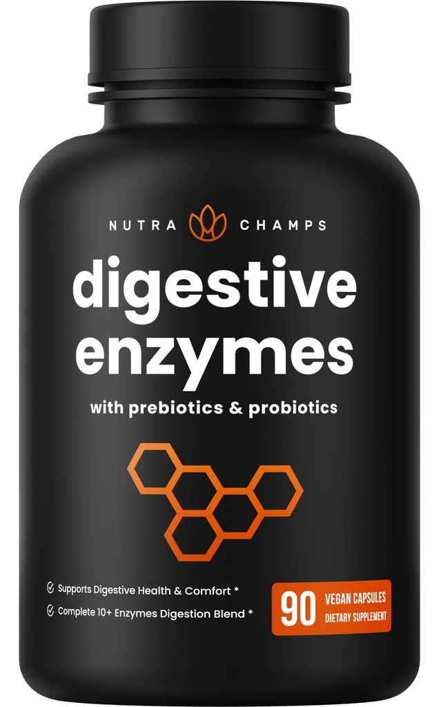 NutraChamps Digestive Enzymes with Probiotics and Prebiotics for Women &amp; Hombre - 90 Vegan Capsules with Bromelain for Bloating & Optimal Gut Health