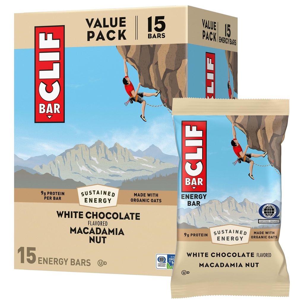 CLIF BAR - Energy Protein Bars - White Chocolate Macadamia Nut - Hecho con avena orgánica - Energy Bars - Non-GMO - (15 Pack)