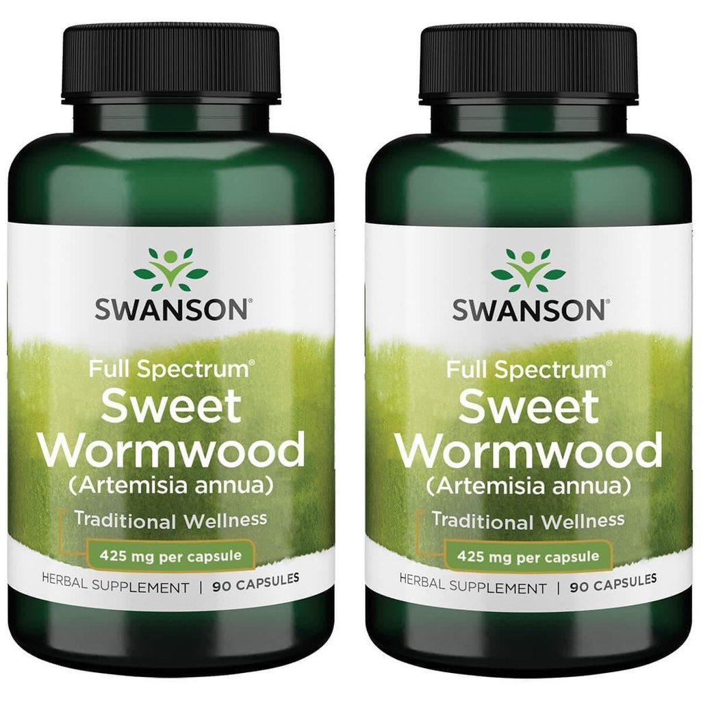 Swanson Sweet Wormwood - May Promote GI Gut Health, Microbial Balance & Digestive Health Support - Herbal Supplement with Artemisininin - (90 Capsules, 425mg Cada uno) 2 Pack