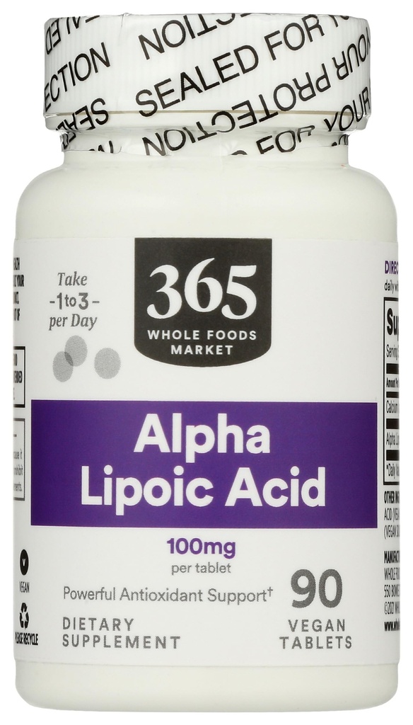 365 por Whole Foods Market, Alpha Lipoic Acid 100mg, 90 Cuenta