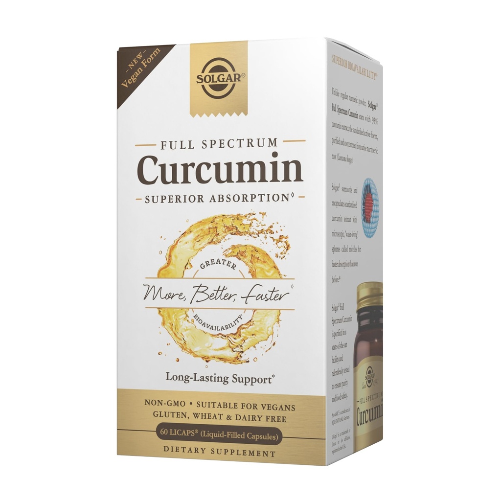 Curcumina de espectro completo Solgar - 60 LiCaps - Absorción superior - Cerebro, Conjunto &amp; Salud Inmunitaria - No GMO, Vegan, Gluten Gratis, Dairy Free - 60 Servings