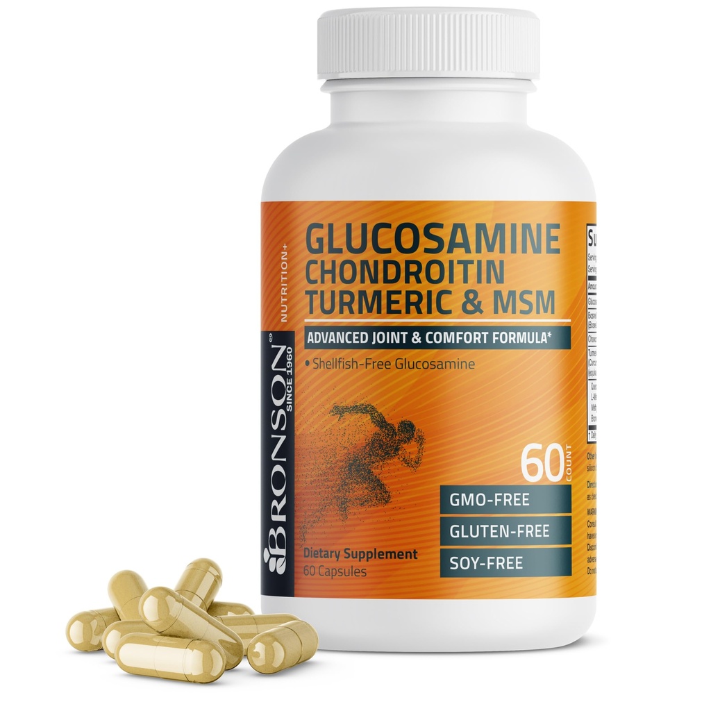 Bronson Glucosamine Chondroitin Turmeric " MSM Advanced Joint " Cartilage Formula, Supports Healthy Joints, Mobility & Cartilage - Non-GMO, 60 cápsulas