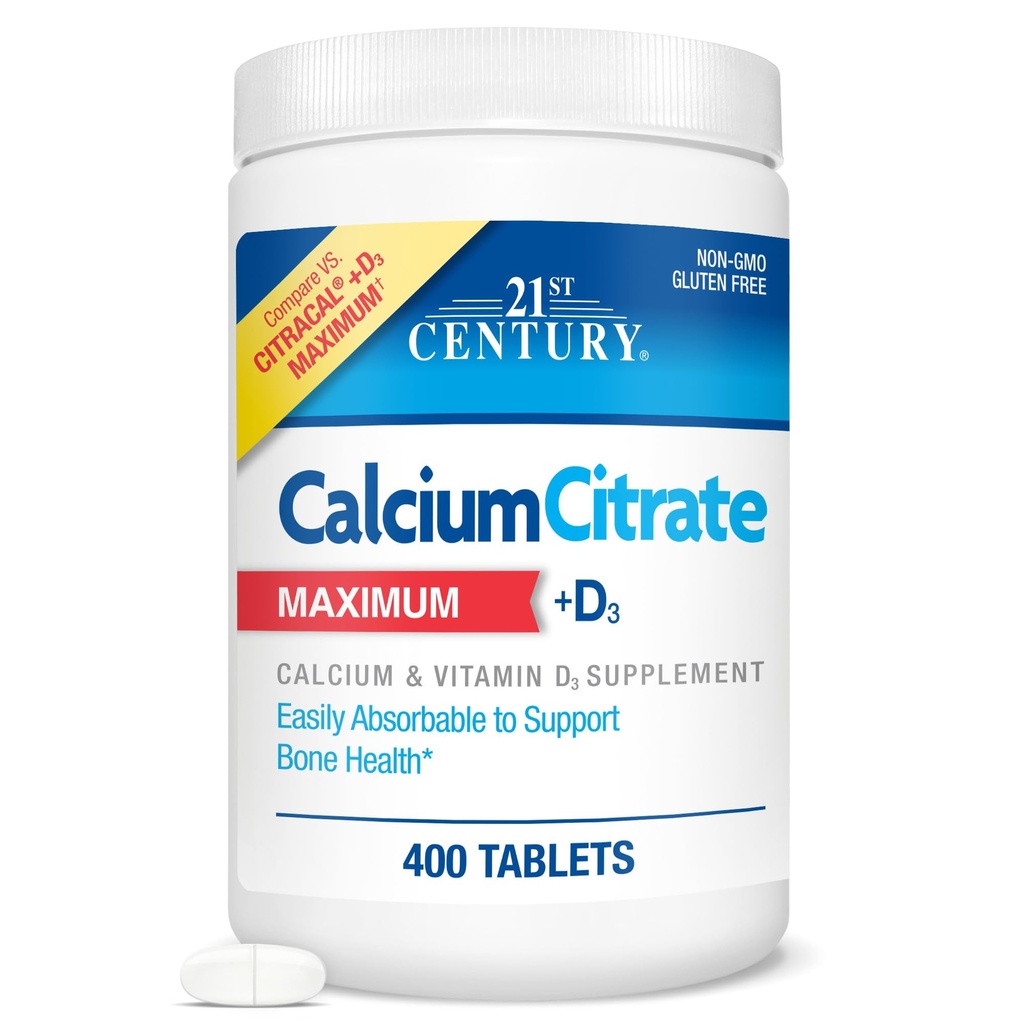 Vitaminas del siglo XXI Citrato de calcio más D3 Tablas máximas, 400 Cuenta