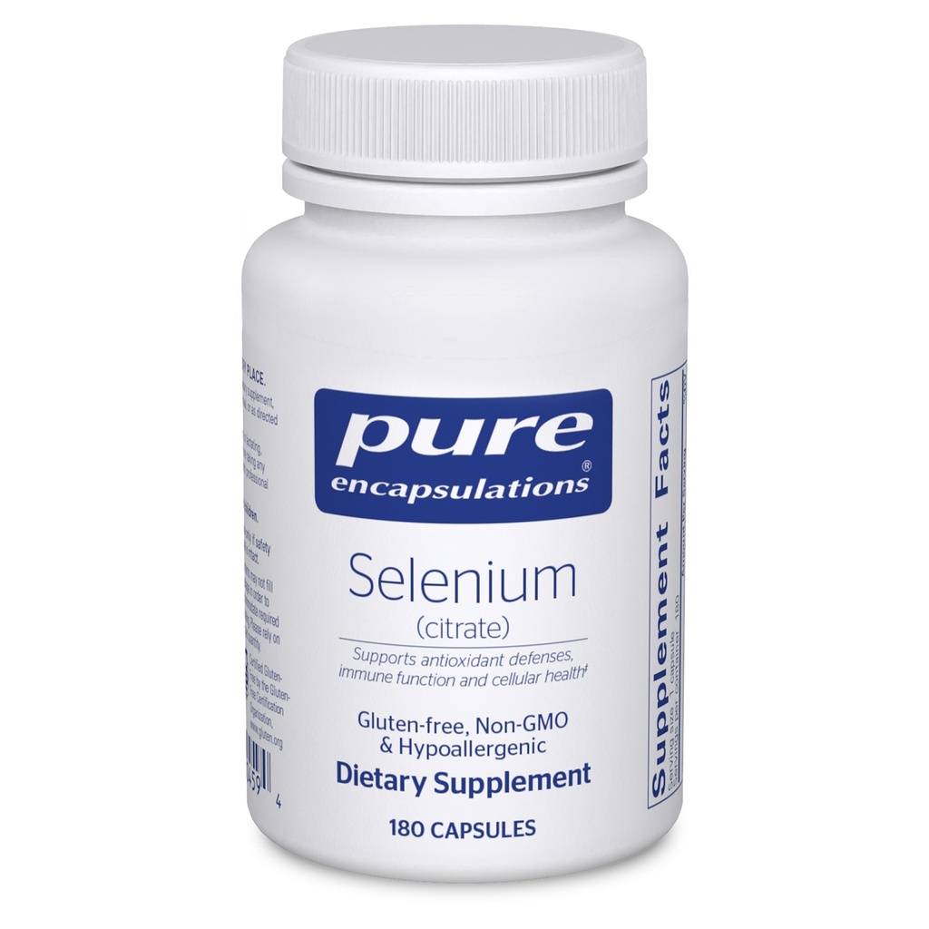 Encapsulaciones puras Selenium (Citrate) - para el soporte del sistema inmunológico " Salud celular - Suplemento antioxidante - Apoyo a la circulación sanguínea* - Gluten Free " Vegan - 180 cápsulas