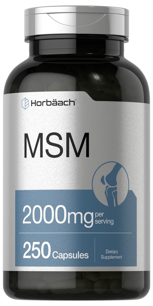 Horbäach MSM Supplement Capsules  2000mg ← 250 Count ← Non-GMO y Gluten Free Formula ← Methylsulfonylmethane