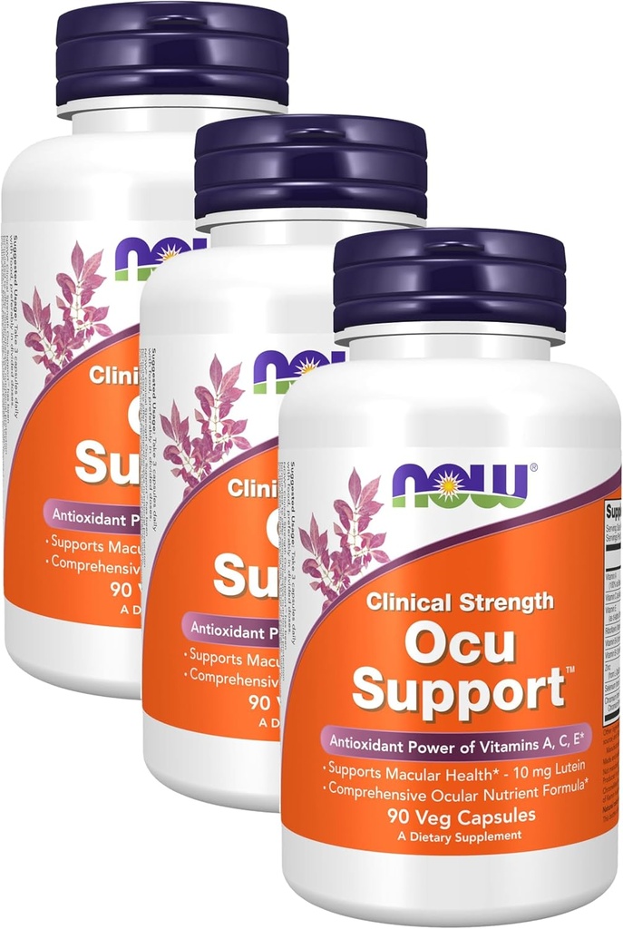 AHORA Suplementos, Ocu SupportTMwith FloraGLO® Lutein, Plus Vitaminas A, C y E, 90 cápsulas Veg (Pack of 3)