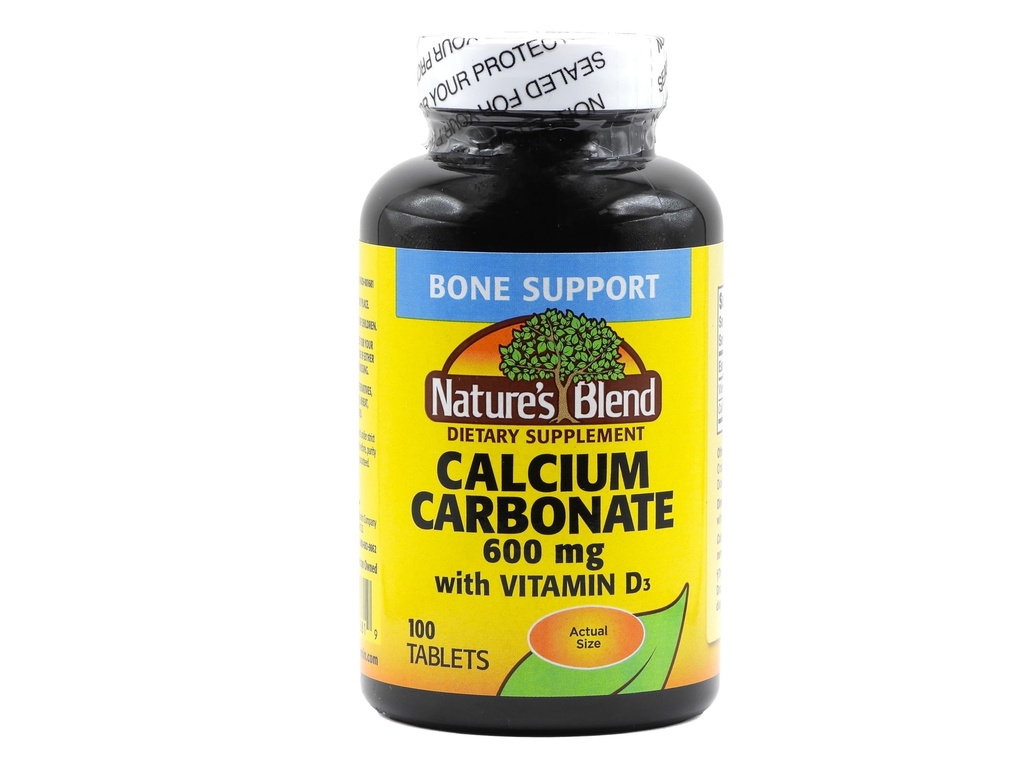Carbonato de calcio Blend de la naturaleza 600 mg con D3 400 UI 100 Tabletas,(Pack of 1), 079854016819