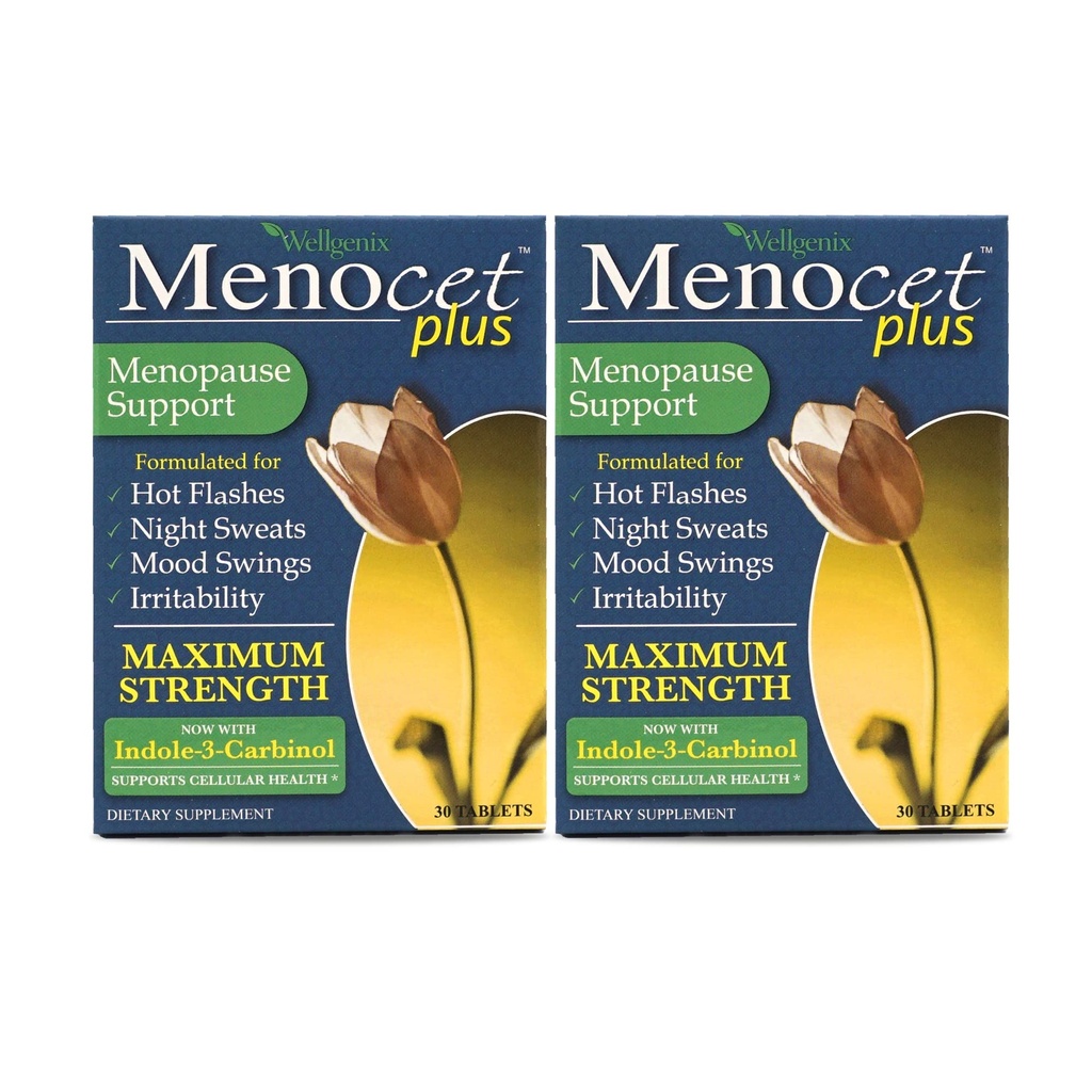 Wellgenix Menocet Plus Menopause Support - Suplemento de la menopausia todo en uno - Cuidado diario de las mujeres - Flash calientes, sudaderas nocturnas, costuras de orina - 30 tabletas (Pack of 2)