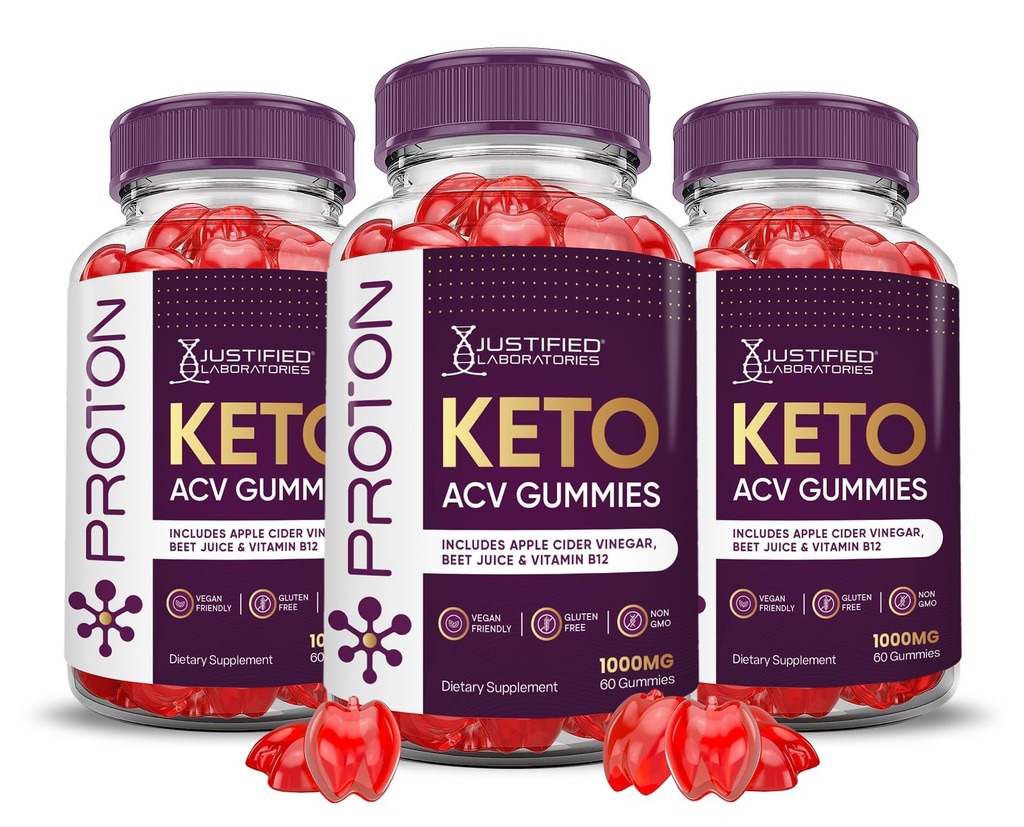 Laboratorios Justificados (3 Pack Proton Protein Keto ACV Gummies Advanced Formula 1000MG Proton Boost Formulado con Pomegranate Beet Juice Powder B12 Vegan Non GMO 180 Gummys