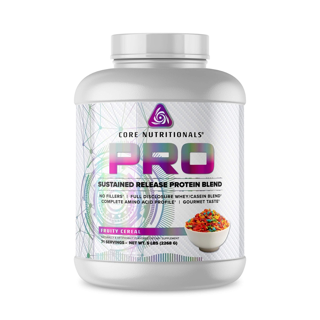Core Nutritionals Pro Sustained Release Whey Protein Blend  tolera with Digestive Enzymes ← 25g Protein, 2g Carbs tención No Fillers  5 Pound (Fruity Cereal)