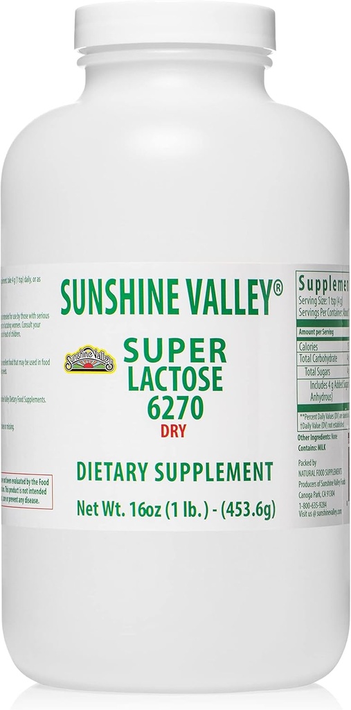 Sunshine Valley® Super Lactose Dry Powder (FREE FLOW POUR) - Sweetener natural " Baking Enhancer, Powdered Sugar for Cooking " Food Stabilizer " Filler - 16 oz