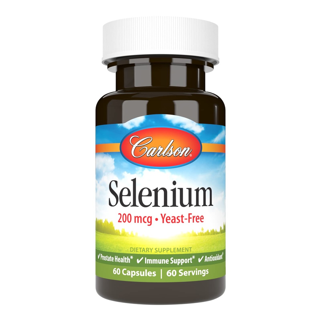 Carlson - Selenium, 200 mcg Yeast-Free, Prostate Health &amp; Immune Support, Antioxidant, 60 cápsulas