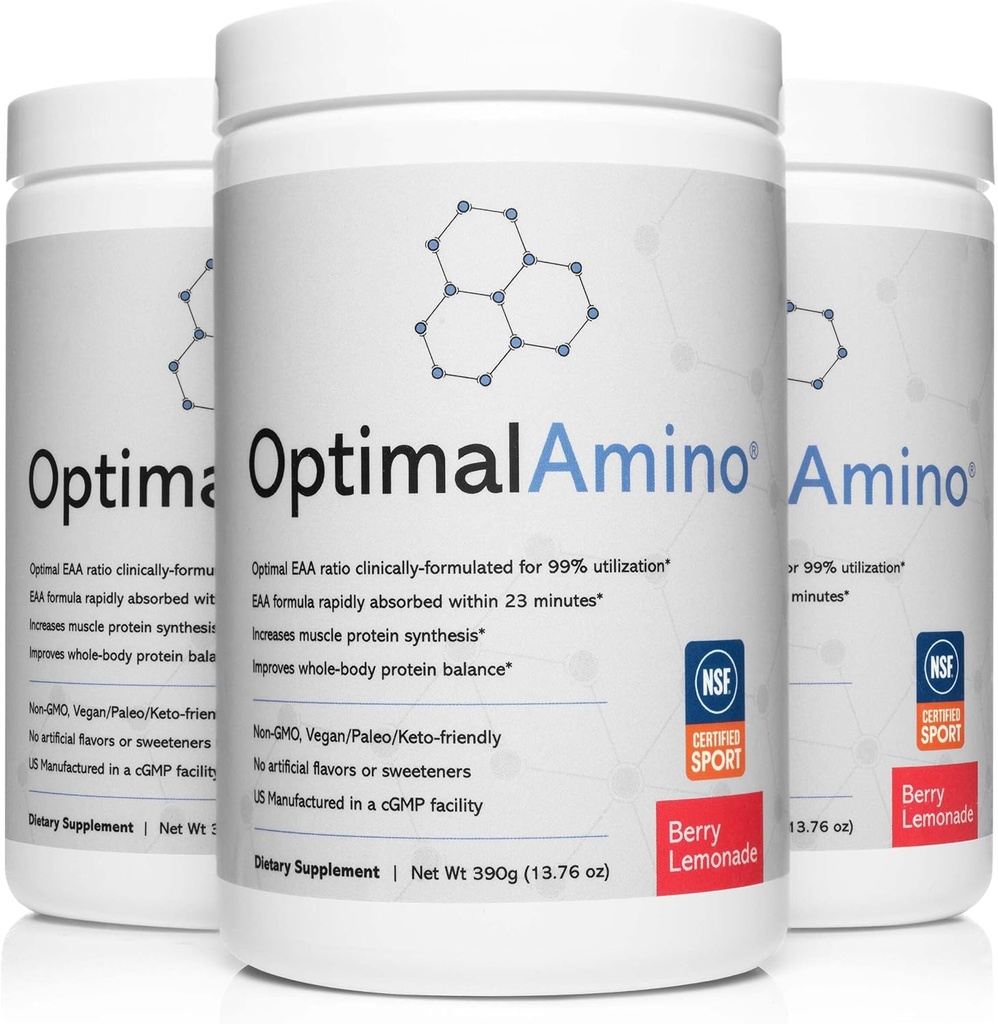 OptimalAmino® Elite Bundle (3 meses) Best Pre/Post Workout Recovery Drink, 99% Utilization Essential Amino Acid Supplement, NSF Certificado para Sport® certificado