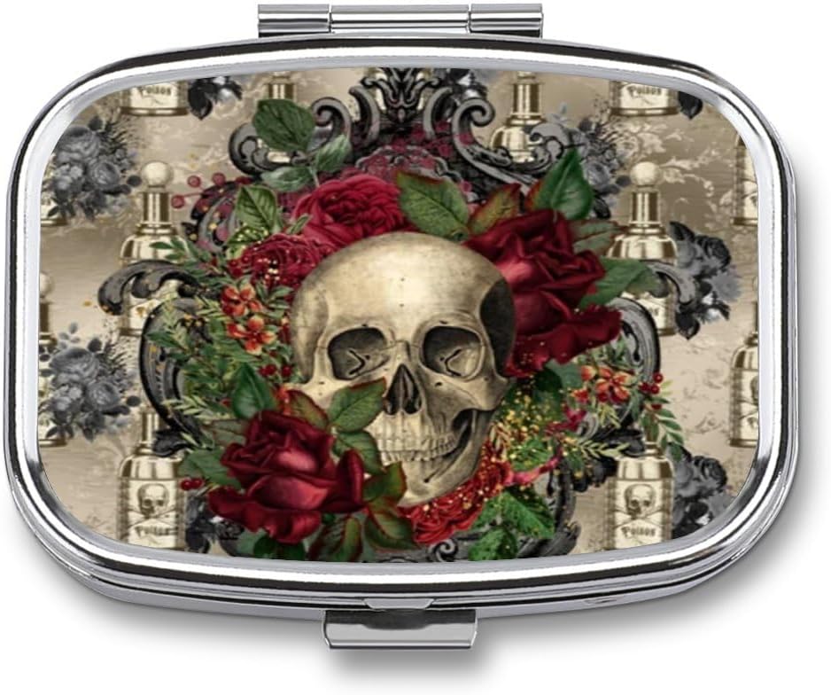 Metal 2 Organizador de píldoras Organizador Travel Friendly Portable Compact Pill Box Cute Pill Case to Hold Vitamins,Fish Oil,Supplements,Meds,Tablet for Purse,Pocket. (Skull)