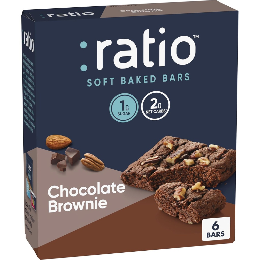 Ratio Soft Baked Bars, Chocolate Brownie, 1g Sugar, Keto Friendly, 5.34 oz (6 Bares)