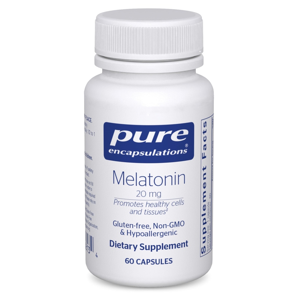 Pure Encapsulations Melatonin 20 mg - Not Intended for Sleep Support - for Immune System " Healthy Cells - 99,5% Purity Melatonin - Gluten Free " Non-GMO - 60 cápsulas