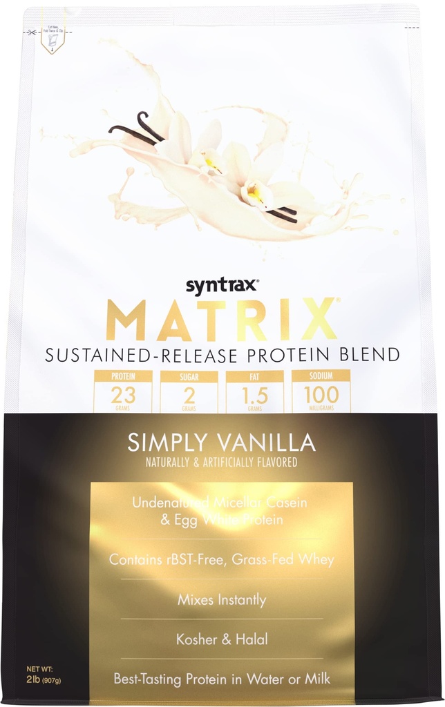 Matriz de nutrición de Syntrax - Proteína de liberación sostenida Blend, simplemente vainilla 2 libras.