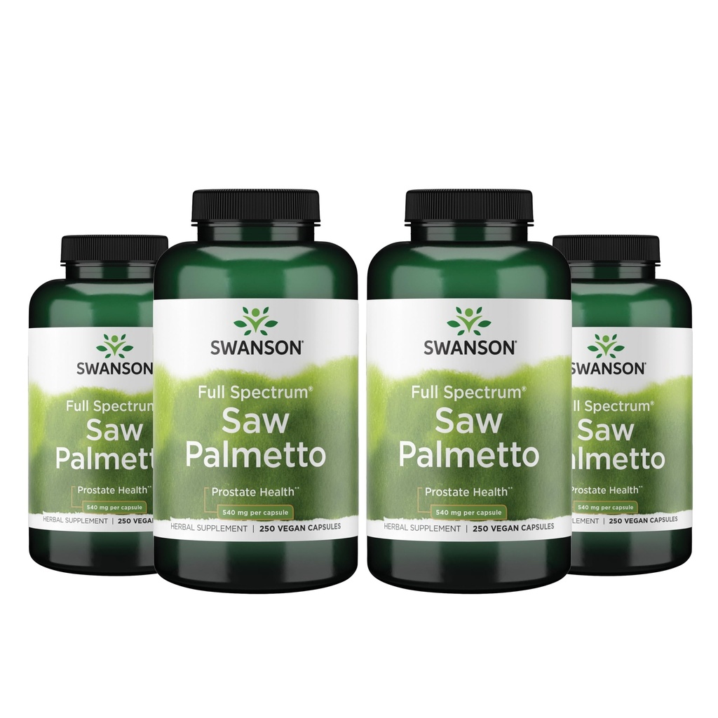 Swanson Saw Palmetto - Suplemento Herbal Promoción de la Salud Masculina Apoyo - Suplemento Natural del Pelo &amp; Apoyo a la Salud Urinaria (540 mg 250 cápsulas) (4 Pack)