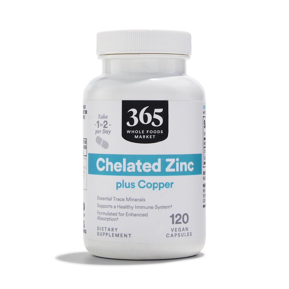 365 por Whole Foods Market, Chelated Zinc plus Copper, 120 Cuenta