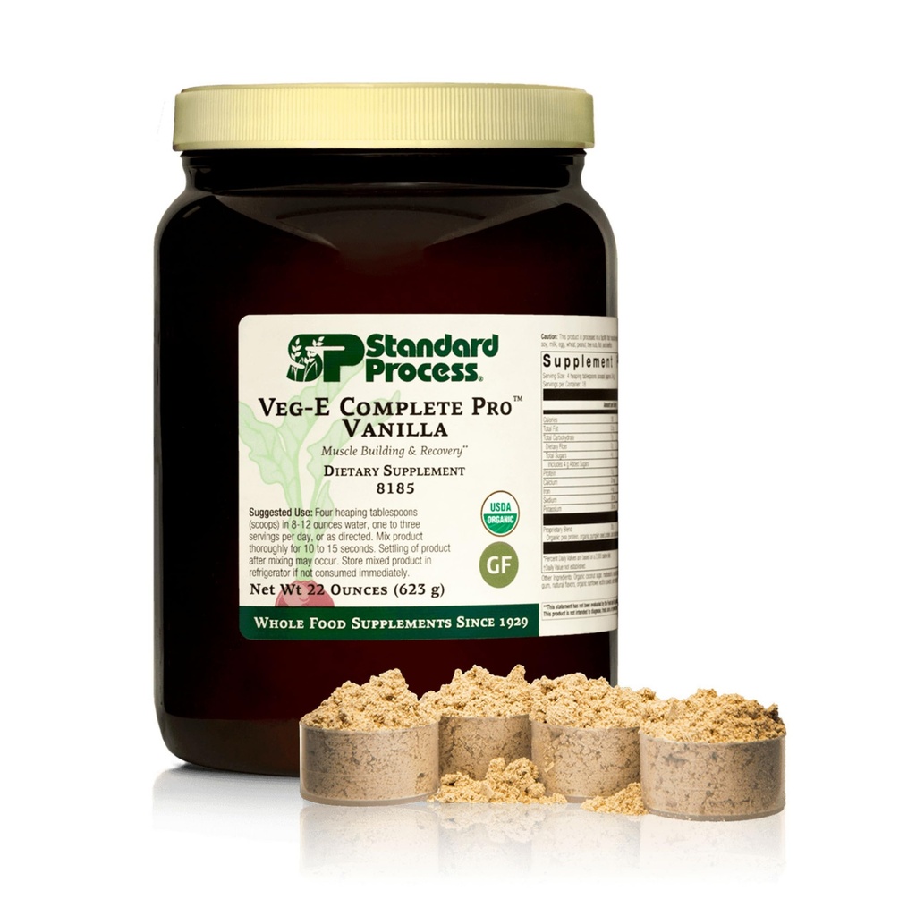 Proceso estándar Veg-E Completo Pro - Polvo de proteína orgánica, de base vegetal para el edificio del músculo " Recuperación - Admite el cabello, la piel " uñas - Vegan " Sin gluten - Vainilla, 18 piezas