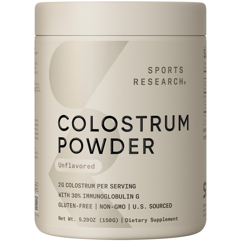 Sports Research® Bovine Colostrum Powder – Easy to Mix, Single Ingredient Superfood – Immunity Support " Gut Health w/IgG Anticudies - U.S. Sourced · Non-GMO · Gluten Free - 75 Servings (Unflavored)