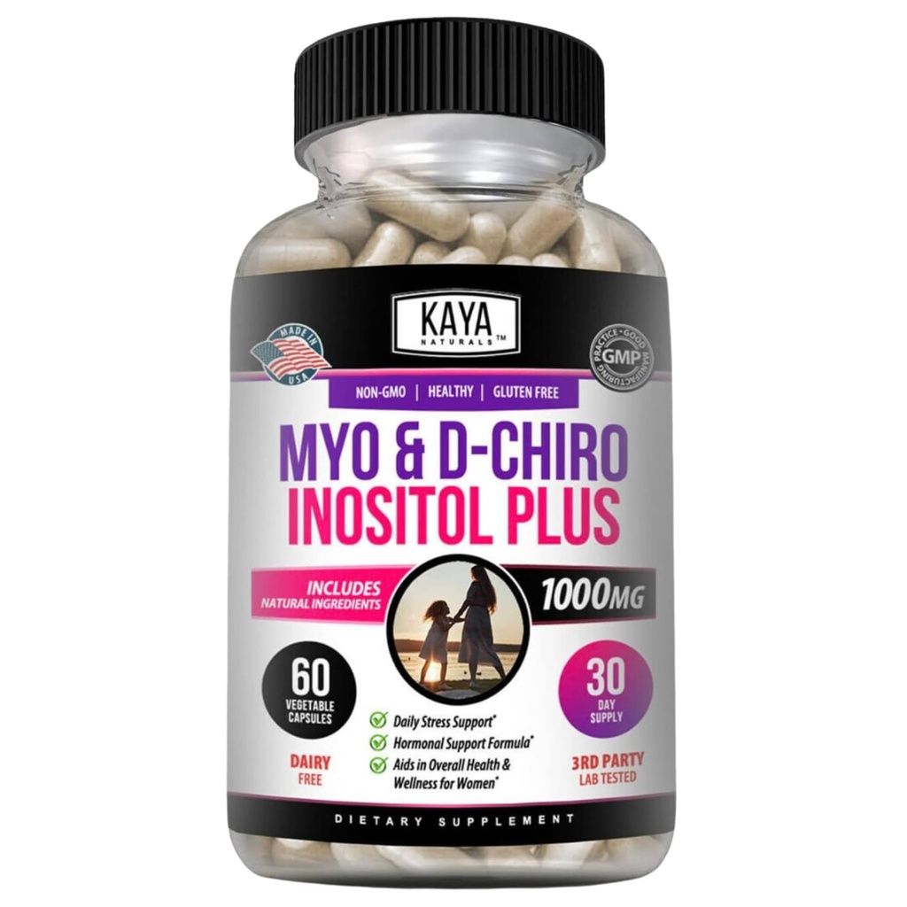 Kaya Naturals Myo " D-Chiro Inositol Plus Support for Women, Vitamina B8-60 Capsules