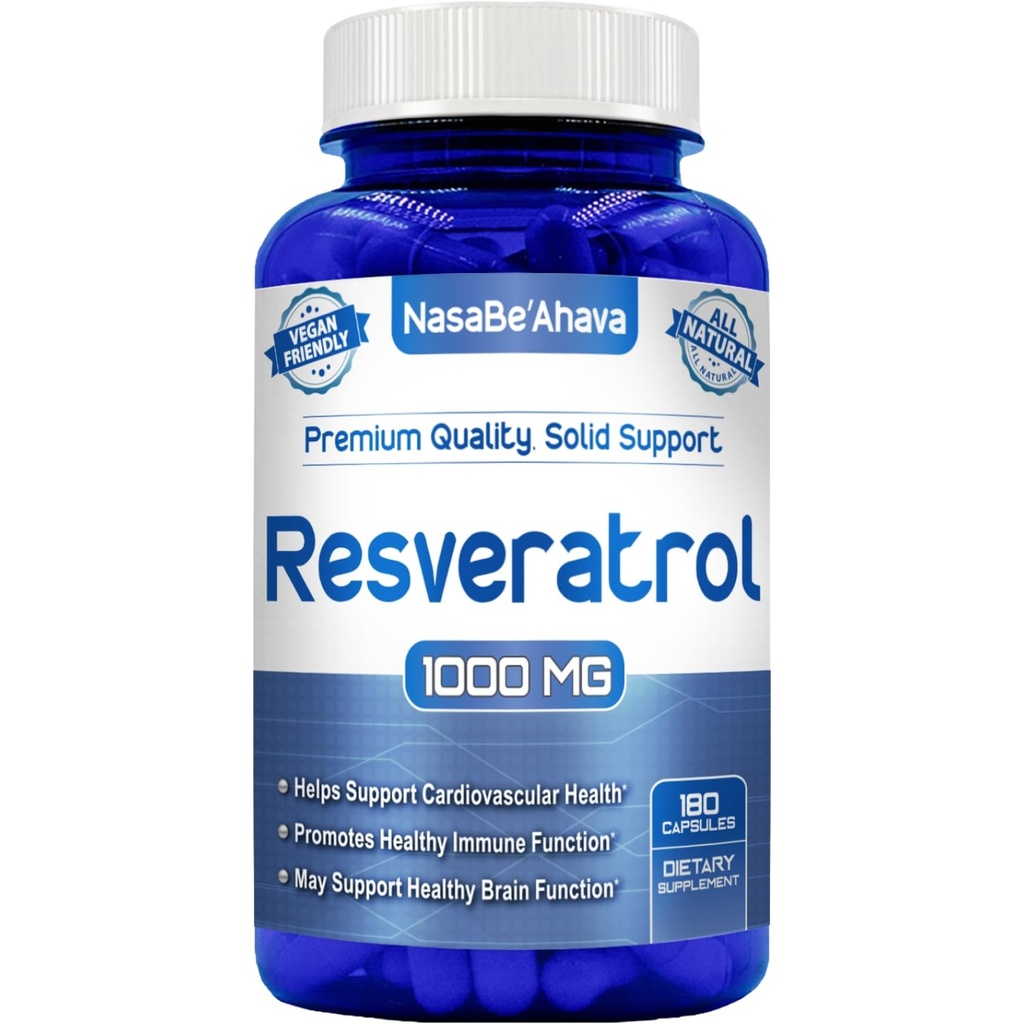 Resveratrol 1000mg Capsules ← Vegan Friendly Resveratrol Suplemento de Easy Absorption Antioxidant Japanese Knotweed for Skin Heart and Brain Support ← Made in US cGMP Facilities (90 Day Supply)