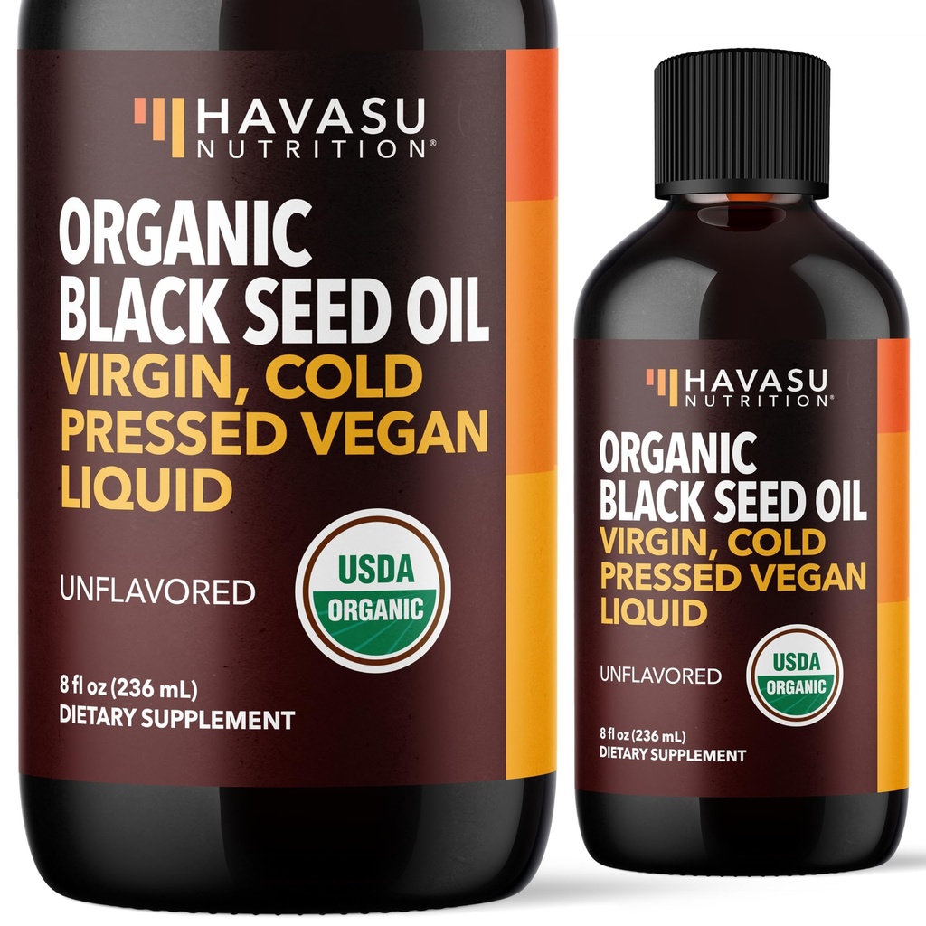 Organic Black Seed Oil Cold Pressed Liquid - Black Cumin Supplement for Immune System Function, Digestive Support, Hair Nourishment & General Health - 8 Fl Oz - Unflavored, Non-GMO, Vegan