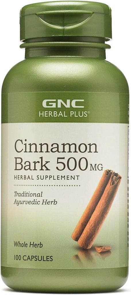 GNC Herbal Plus Cinnamon Bark 500mg Suplemento, Herb Ayurvedic Tradicional, 100 Servimientos