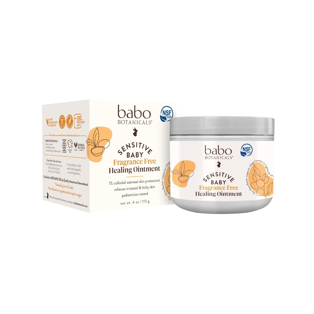 Babo Botanicals Sensitive Baby Fragrance-Free All Natural Healing Ungüento - 99% Orgánica " 1% Carne Colloidal - Sin esteroides - NSF certificado - para Eczema, Irritated/Esquía picante - Cara, Cuerpo, Área del pañal