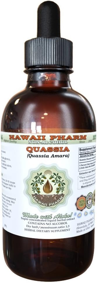 Quassia Extracto líquido libre de alcohol, Quassia (Quassia Amara) Dried Bark Glycerite Natural Herbal Suplemento, Hawaii Pharm, USA 2 fl.oz