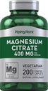Piping Rock Magnesium Citrate TEN 400 mg TENRI 200 Caplets ANTE Vegetariano, No GMO, Gluten Free Supplement