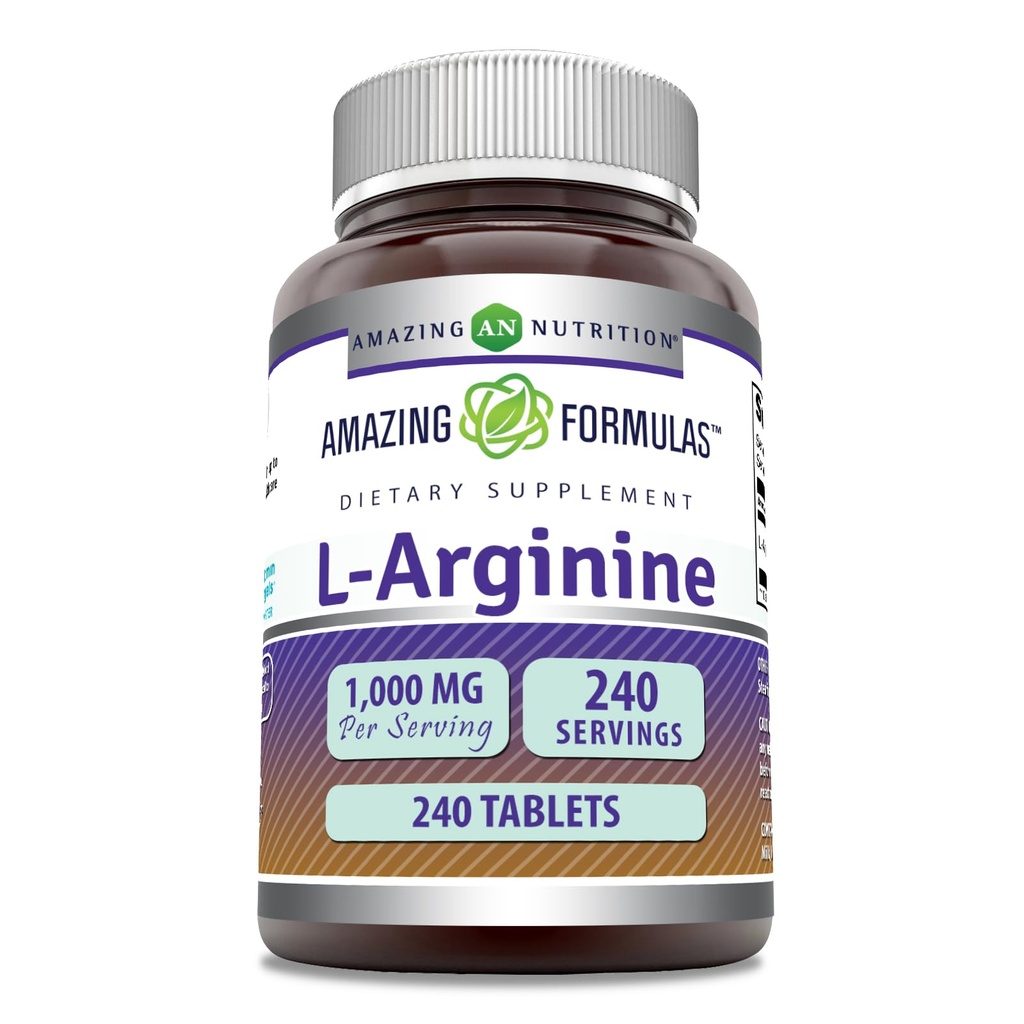 Amazing Formulas L-Arginine 1000mg Tablets ← Amino Acid Suplemento para Mujeres &amp; Hombres Silencio No-GMO Silencio Gluten Free TEN Made in USA (240 Conde)
