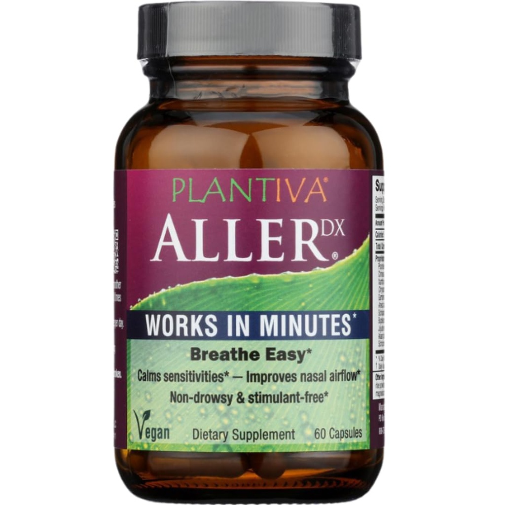 AllerDx Natural Herbal Suplemento de Apoyo Estacional - No-Drowsy, Estimulante libre, de acción rápida de apoyo respiratorio - 60 cápsulas