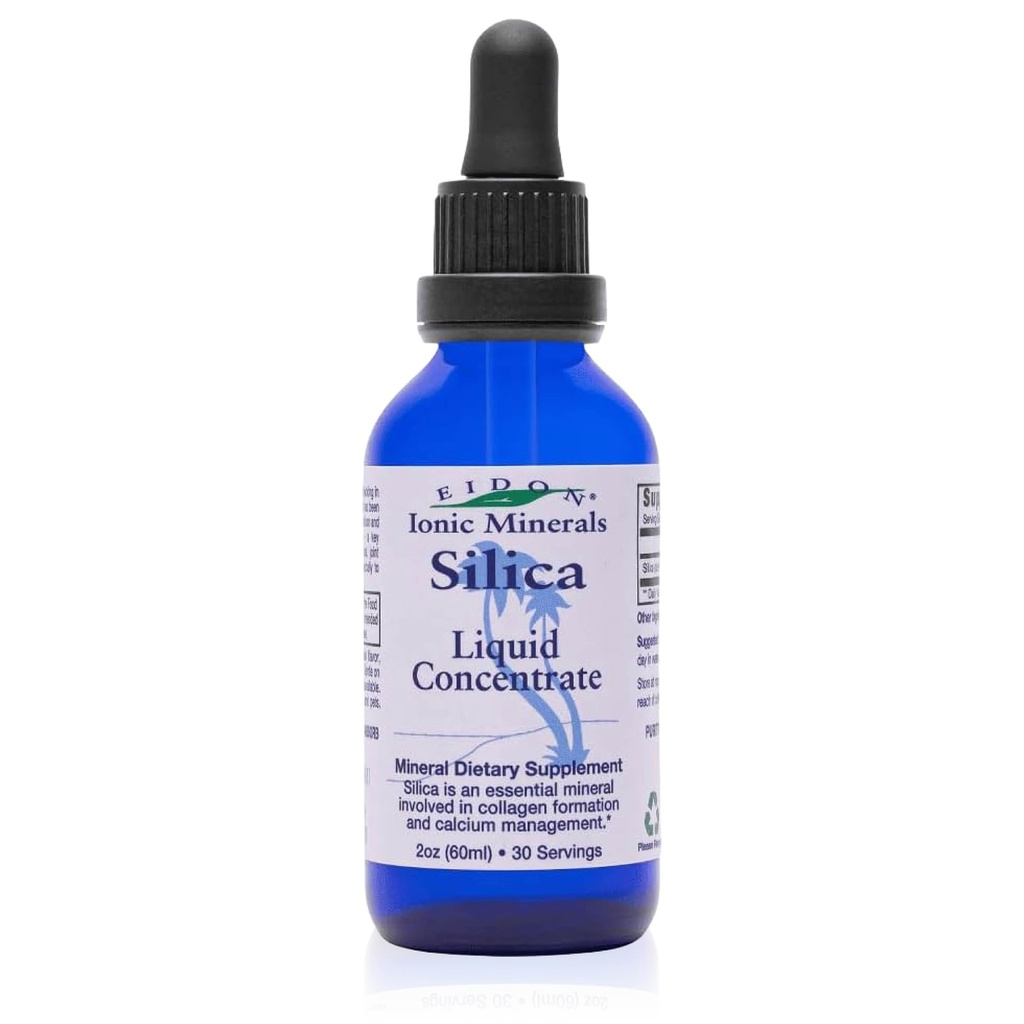 Concentrado mineral de sílice líquido de Eidon - Suplemento de sílice para el cabello, la piel y las uñas, gotas para apoyar la producción de colágeno, ayuda a manejar el calcio, no azúcar añadido - 2 oz