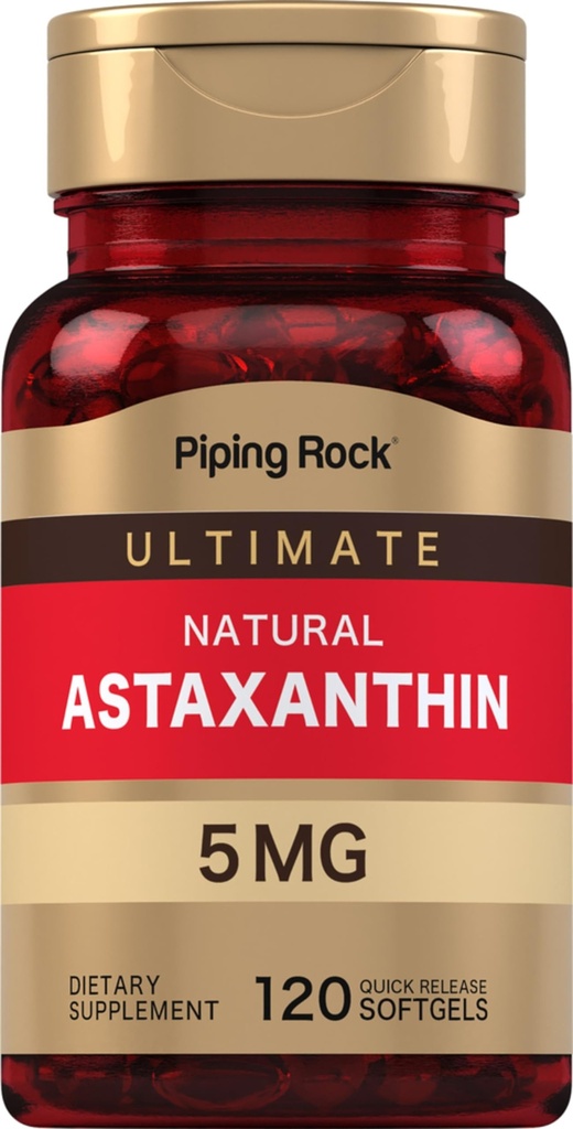 Piping Rock Astaxanthin Suplemento 5mg  120 Softgel Capsules  from Haematococcus Pluvialis Algae Extract ← Non-GMO, Gluten Free
