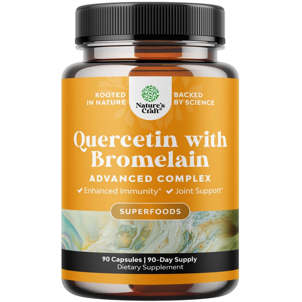 Quercetina pura con suplemento de bromelaina para la ayuda inmune - alta potencial quercetina 500mg cápsulas con bromelaina para el apoyo inmunitario y respiración - Suplemento respiratorio nutricional - 90 Ct
