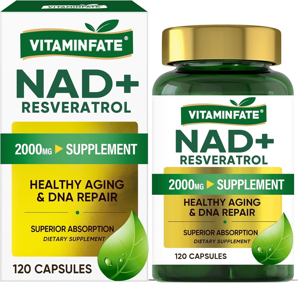 NAD+ Suplemento 2000 mg - 120 cápsulas True NAD+ " Resveratrol, NMN Alternative Supports Anti-Aging, Cellular Energy " Repair, Metabolism " Brain Boost for Men " Women