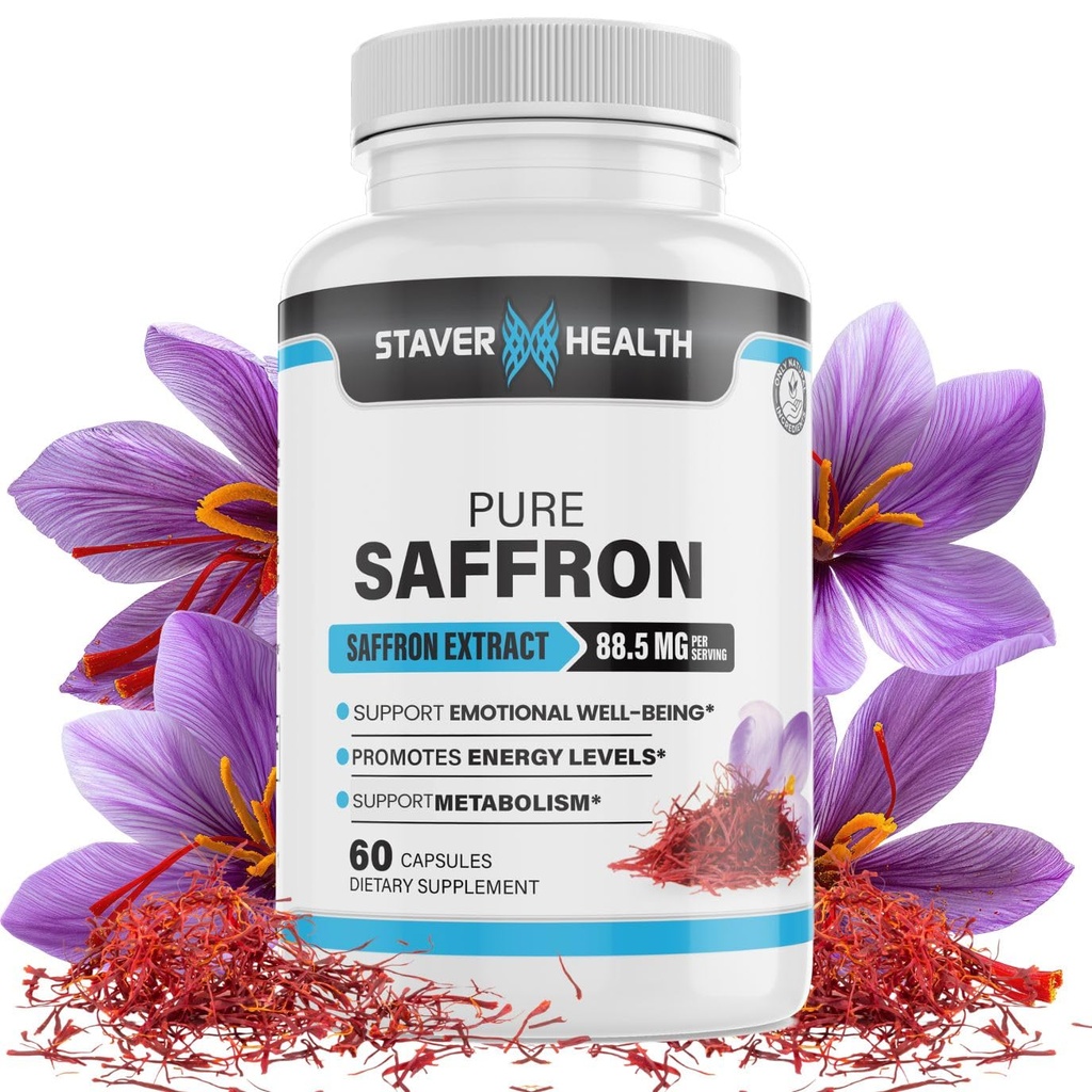 Pure Saffron Extract Capsules, 88,5 mg, 60 Veggie Capsules for Mood Enhancement, and Energy Support