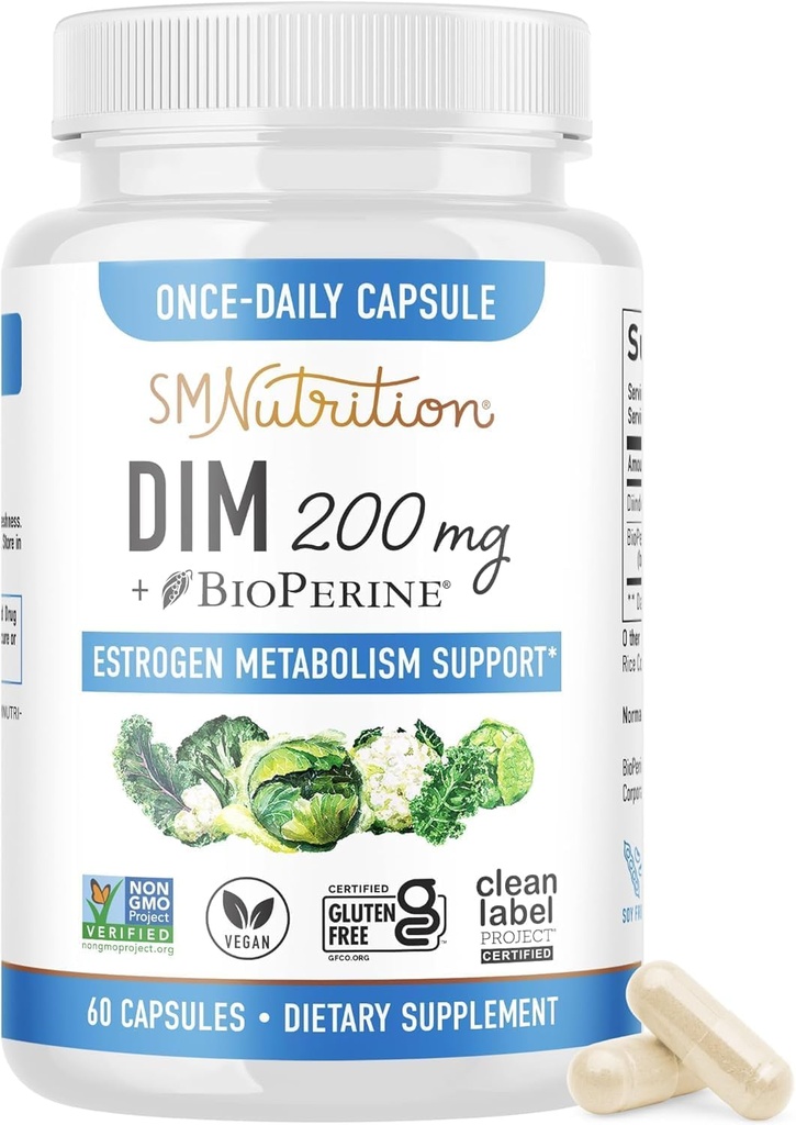 Suplemento 200 mg ← Estrógeno Balance para Mujeres " Hombres Silencio Hormonal Acne, Saldo hormonal, Menopausia " Antioxidante Apoyo Silencioso Proyecto Label limpio certificado, Vegan " Soy Free Diindolylmethane TEN 60 Ct.