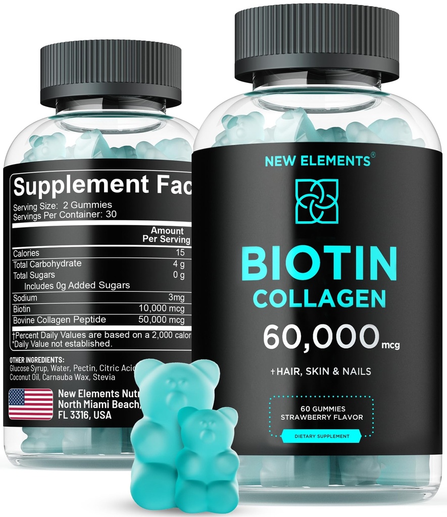 Biotina & colágeno Peptides Gummies - 50.000mcg Collagen + 10,000mcg Biotin ¦ Hair, Skin &amp; Nails Support for Hombres &amp; Mujeres ANTE Crecimiento del cabello, Esquí de reluz &amp; Escarabajos fuertes