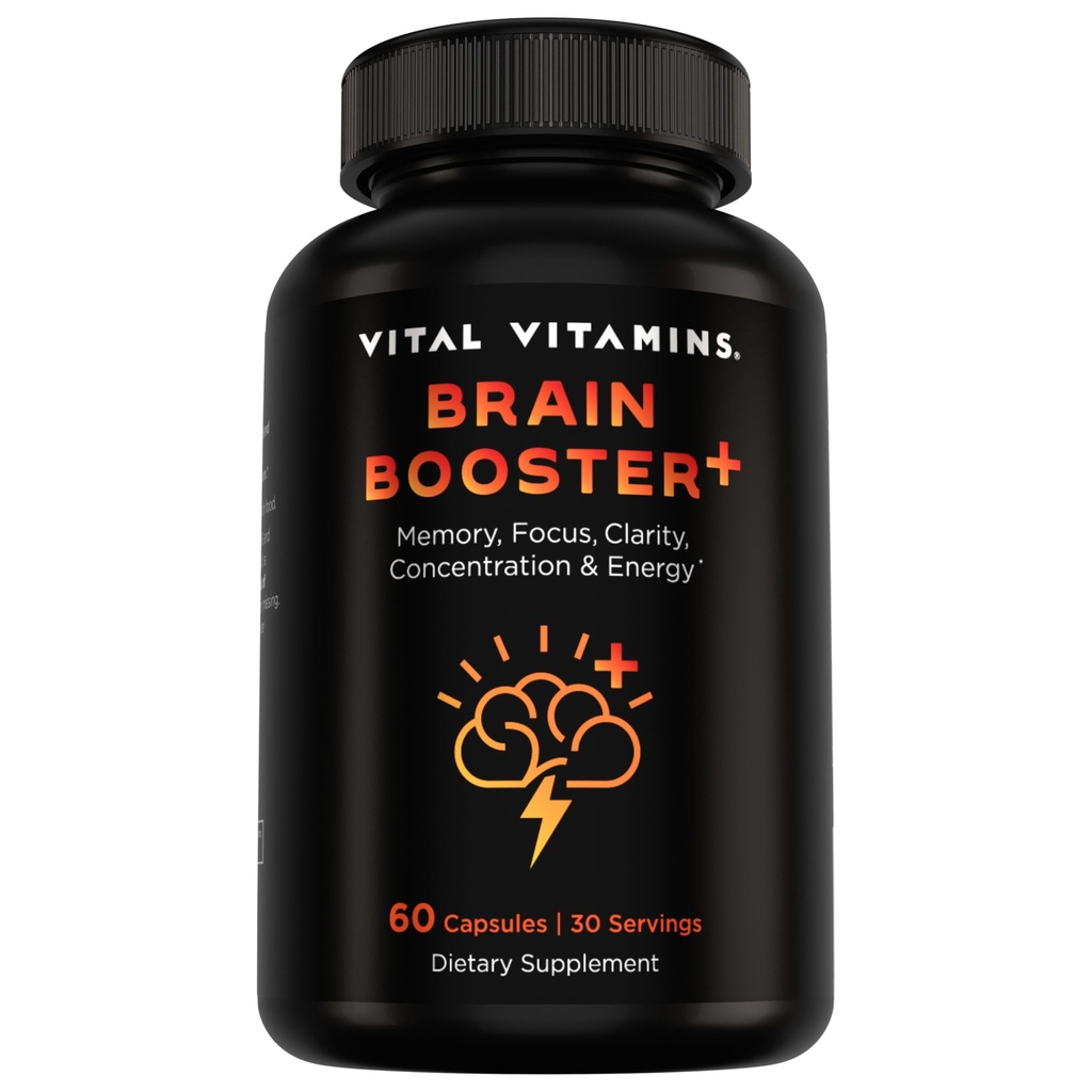 Vitaminas Vitales Suplemento Cerebro Nootrópico Plus - para Memoria, Focus, Concentración, Energía Neuro, Claridad - con los salones Mane de León - 60 cápsulas